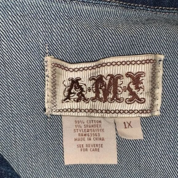 AMX Womens Plus Size 1X Denim Jacket Classic Button-Down Style - Picture 3 of 13